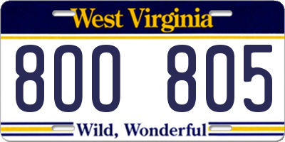 WV license plate 8OO805