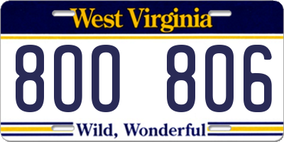 WV license plate 8OO806