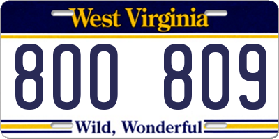 WV license plate 8OO809