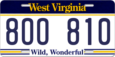 WV license plate 8OO810