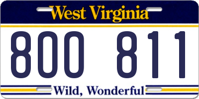 WV license plate 8OO811
