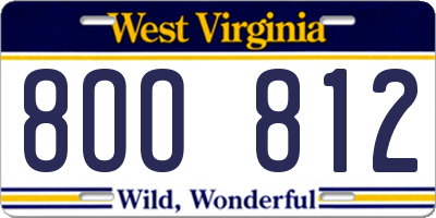 WV license plate 8OO812