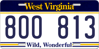 WV license plate 8OO813