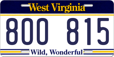 WV license plate 8OO815