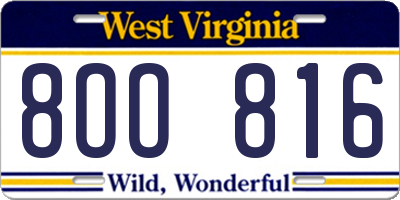 WV license plate 8OO816