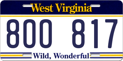 WV license plate 8OO817