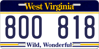 WV license plate 8OO818