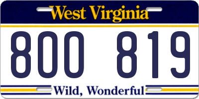 WV license plate 8OO819