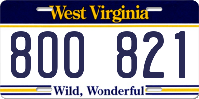 WV license plate 8OO821