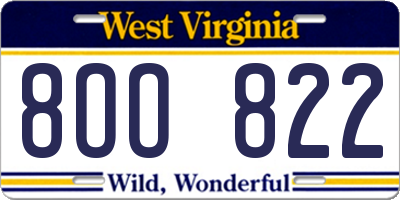 WV license plate 8OO822
