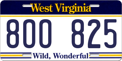 WV license plate 8OO825