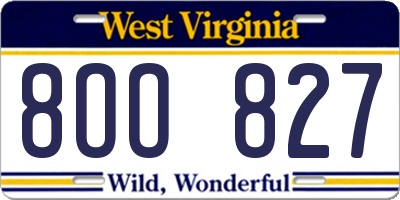 WV license plate 8OO827