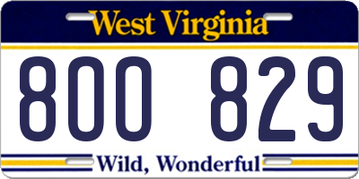 WV license plate 8OO829