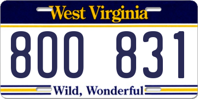 WV license plate 8OO831