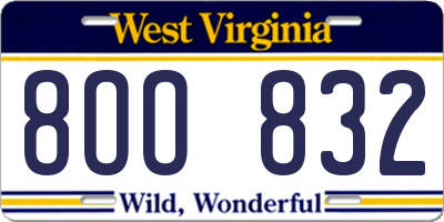 WV license plate 8OO832