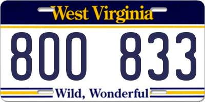 WV license plate 8OO833