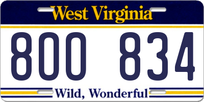 WV license plate 8OO834