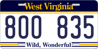 WV license plate 8OO835