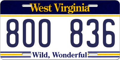 WV license plate 8OO836