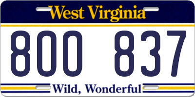 WV license plate 8OO837