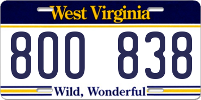 WV license plate 8OO838