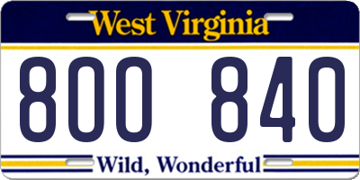 WV license plate 8OO840