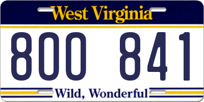 WV license plate 8OO841