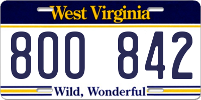 WV license plate 8OO842
