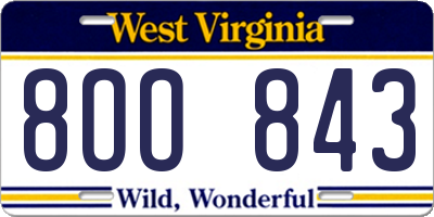 WV license plate 8OO843