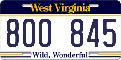 WV license plate 8OO845