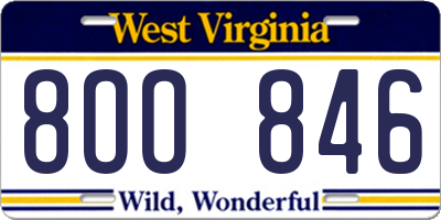 WV license plate 8OO846