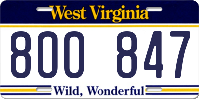 WV license plate 8OO847