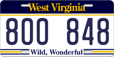 WV license plate 8OO848