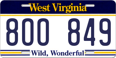 WV license plate 8OO849