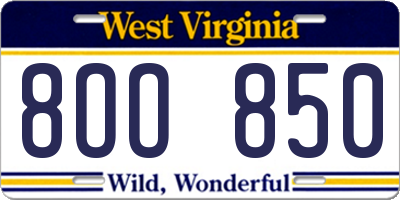 WV license plate 8OO850