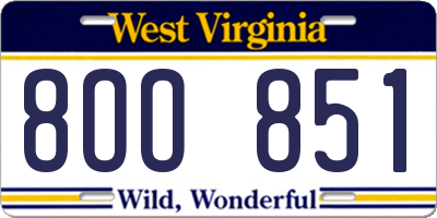 WV license plate 8OO851