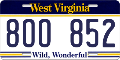 WV license plate 8OO852