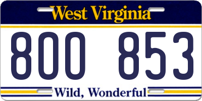 WV license plate 8OO853