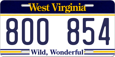 WV license plate 8OO854