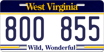 WV license plate 8OO855