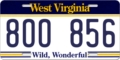 WV license plate 8OO856