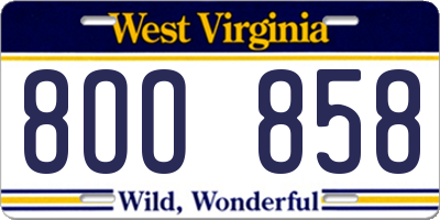 WV license plate 8OO858