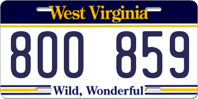 WV license plate 8OO859