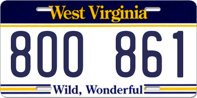 WV license plate 8OO861