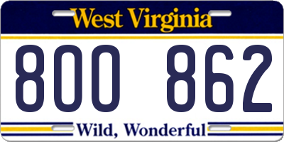 WV license plate 8OO862