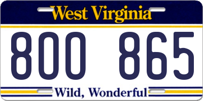 WV license plate 8OO865