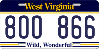 WV license plate 8OO866