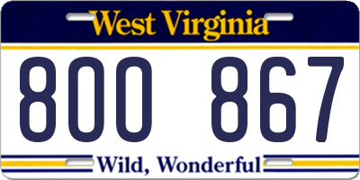 WV license plate 8OO867
