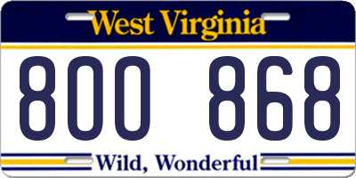 WV license plate 8OO868