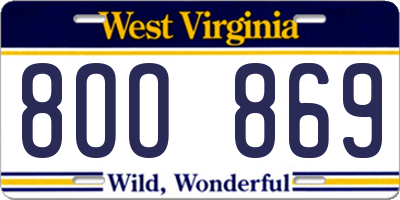 WV license plate 8OO869